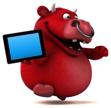 çizgi film karakteri holding tablet  