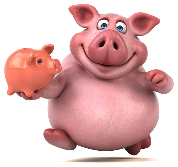 Stripfiguur holding piggy bank — Stockfoto