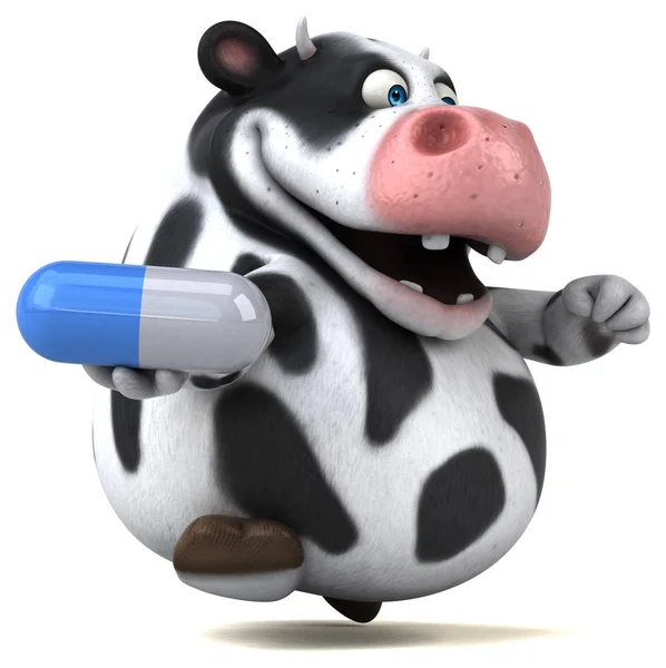 Cartoon character holding pill — Stock Photo, Image