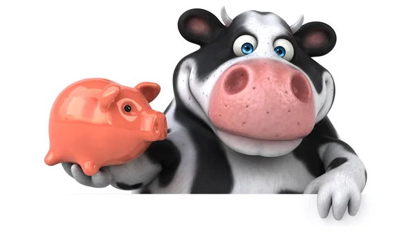 Cartoon character holding piggy bank — Stock Photo, Image