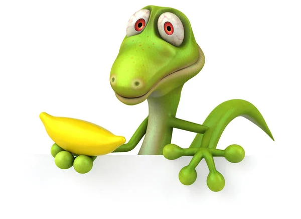 Cartoon character holding banana — Stock Photo, Image