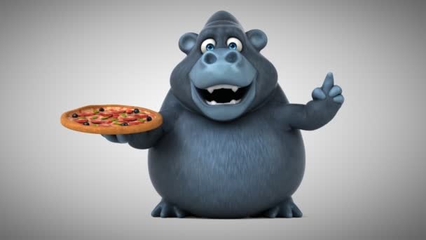 Мультяшний персонаж тримає піцу — стокове відео