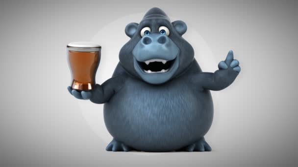 Personaje de dibujos animados celebración de cerveza — Vídeo de stock