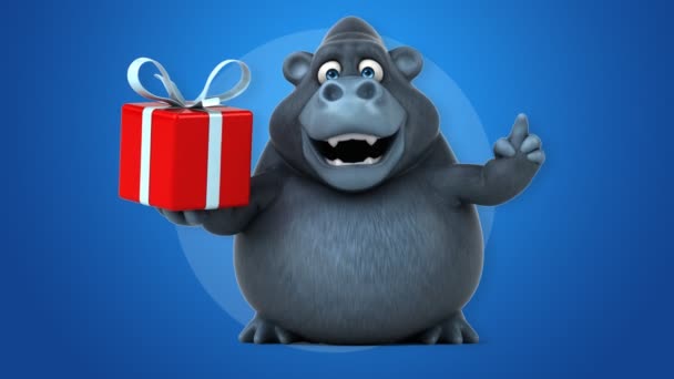 Cartoon character  holding present — Stock Video