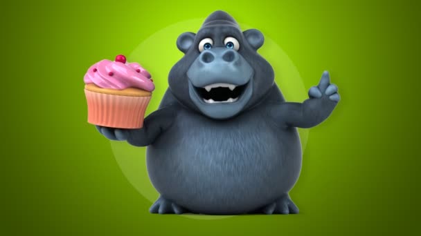 Personaje de dibujos animados celebración de cupcake — Vídeo de stock