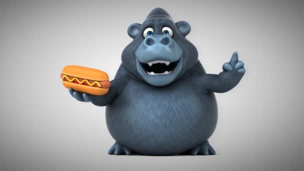 Gorilla bedrijf hotdog — Stockvideo