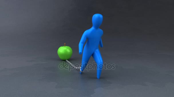 Burdened man with apple — Stock Video