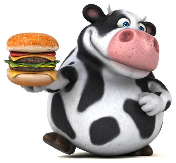 Zábavné kráva s burger — Stock fotografie