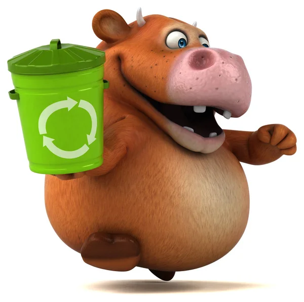 Cartoon character holding bin — Stock Photo, Image