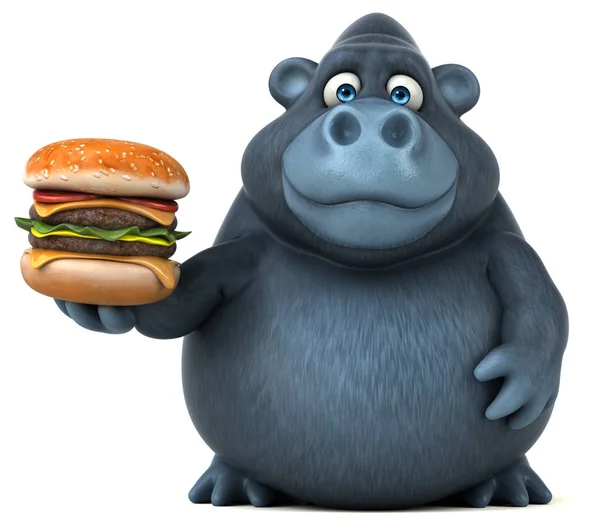 Eğlenceli goril holding burger — Stok fotoğraf