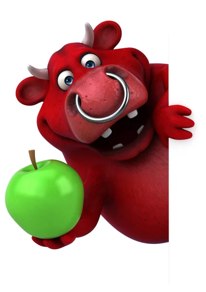Смешно бык держит яблоко — стоковое фото