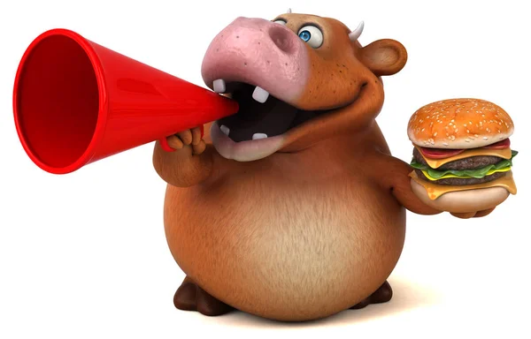 Rolig tecknad karaktär innehav hamburgare — Stockfoto