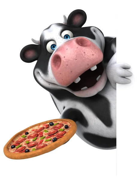 Fun cartoon character holding pizza — Stock Photo, Image