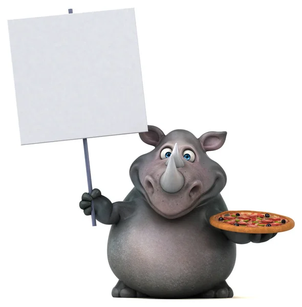 Divertente personaggio dei cartoni animati con pizza — Foto Stock