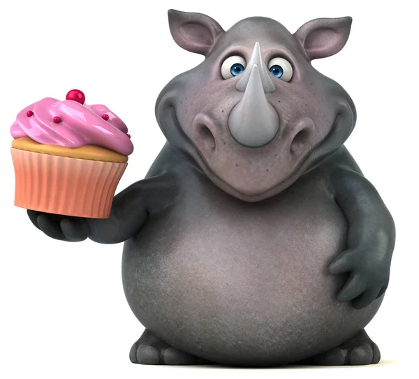 Noshörning innehav cupcake — Stockfoto