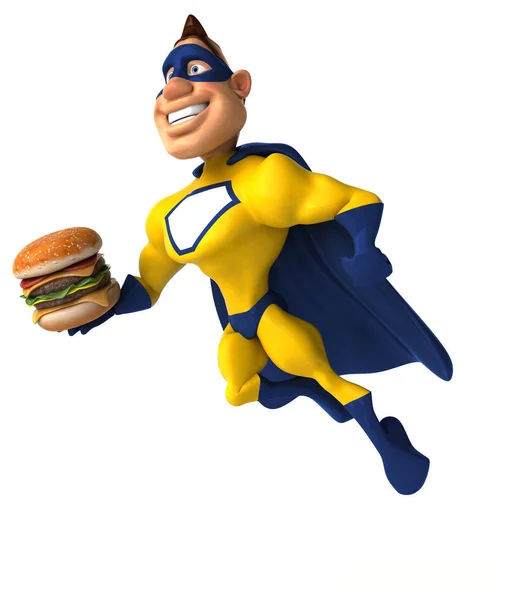 Superhero holding burger — Stock Photo, Image
