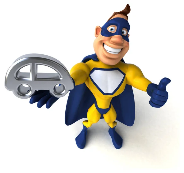 Superhero holding car — Stock Photo, Image