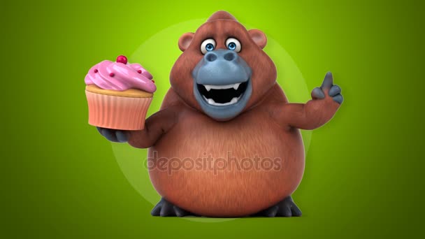 Orangutan holding cupcake — Stok video