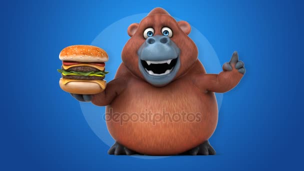 Personaje de dibujos animados celebración de hamburguesa — Vídeo de stock