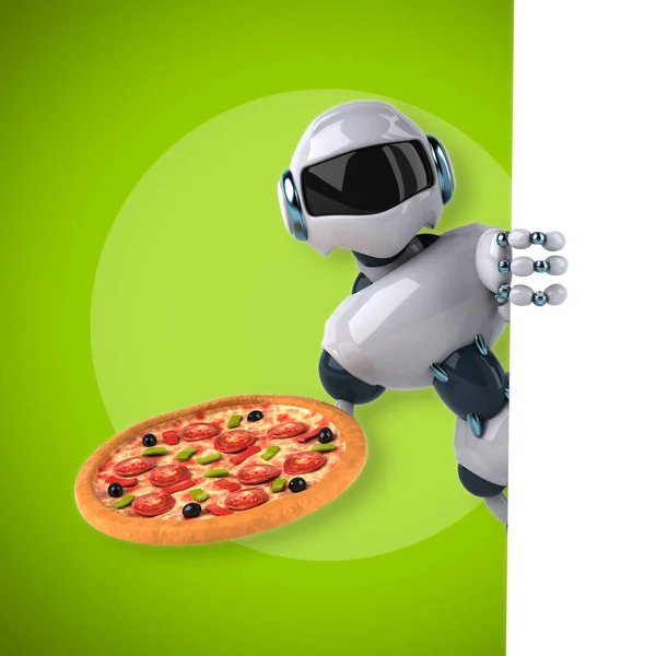 Робот держит пиццу — стоковое фото