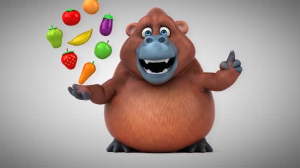 Персонаж, що тримає фрукти та овочі — стокове відео
