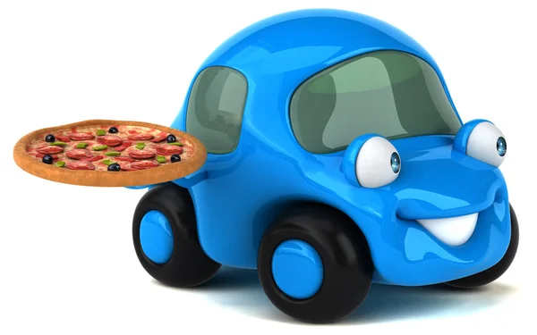 Auto divertente con pizza in mano — Foto Stock