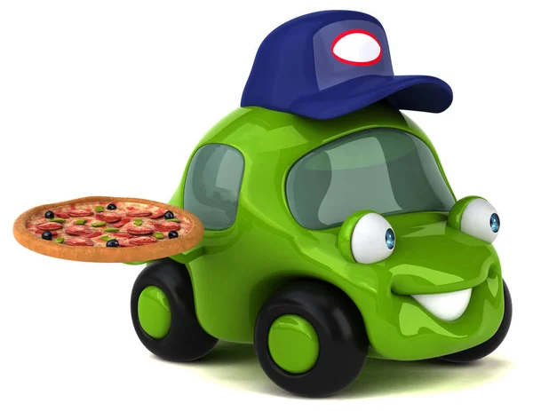 Auto divertente con pizza in mano — Foto Stock