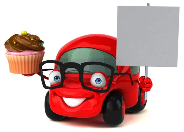 Carro divertido segurando cupcake — Fotografia de Stock