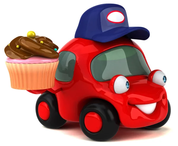 Carro divertido segurando cupcake — Fotografia de Stock
