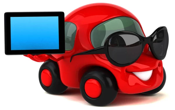 Divertido carro segurando tablet — Fotografia de Stock