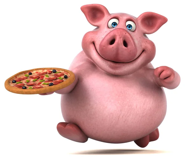 Personagem de desenho animado segurando pizza — Fotografia de Stock