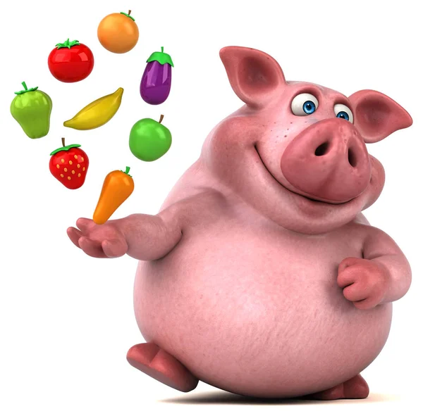 Holding a gyümölcsök és zöldségek rajzfilmfigura — Stock Fotó