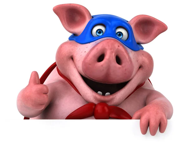 Fun super pig showing finger up — Stock Photo, Image