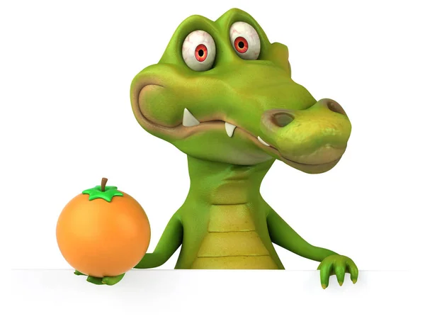 Cartoon character holding orange — Stock Photo, Image