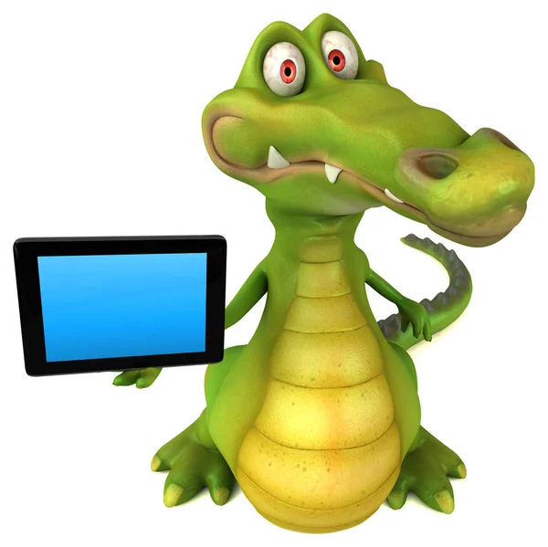 Cartoon character holding tablet — Stock Photo, Image