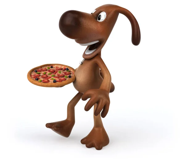 Cartoon character holding pizza — Stock Photo, Image