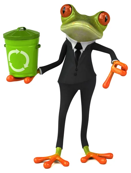 Zábava žába drží odpadkového koše — Stock fotografie