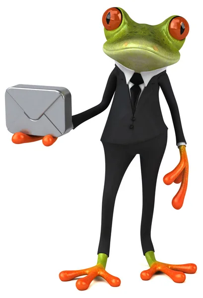 Fun frog  holding mini box — Stock Photo, Image