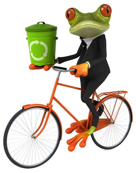 有趣的青蛙抱着垃圾桶 — 图库照片