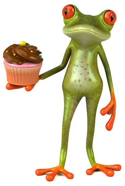 Cartoon characrer holding cupcake — Stock Photo, Image