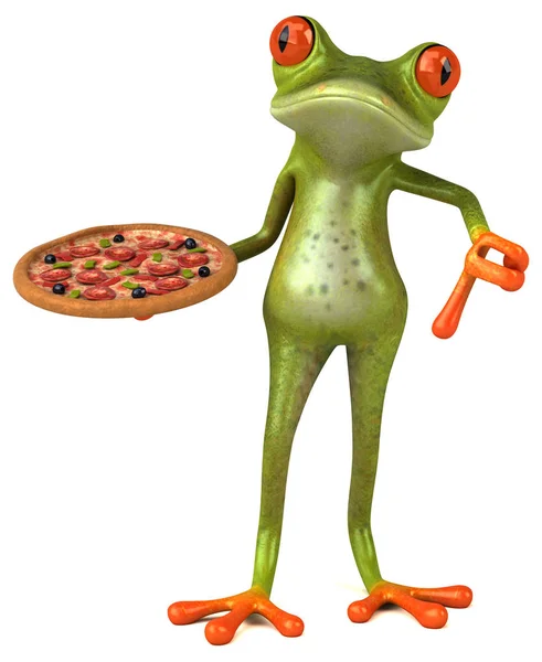 Cartoon character holding pizza — Stock Photo, Image