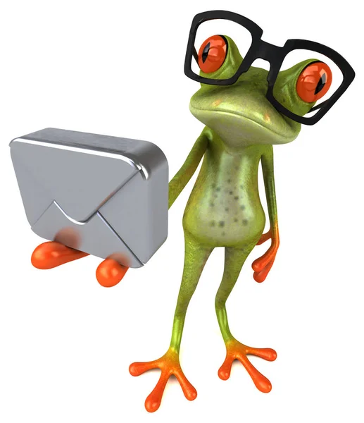 Fun frog holding mini box — Stock Photo, Image