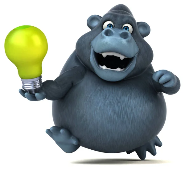 Cartoon character holding light bulb — Stock Photo, Image