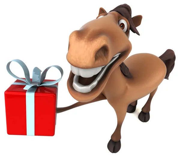 Fun horse holding present — Stock Photo, Image