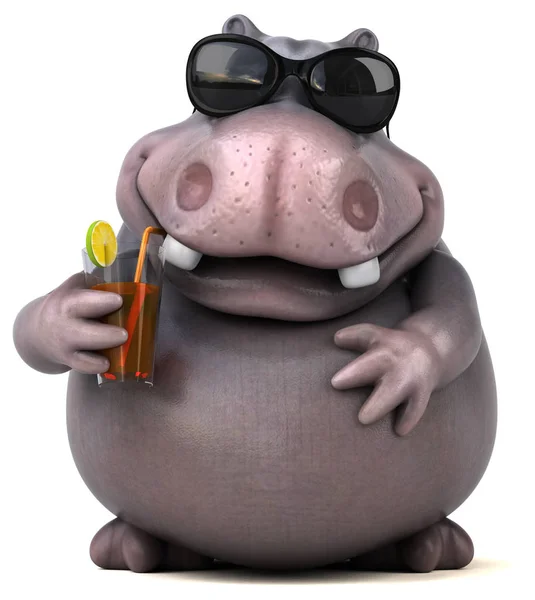 Kul hippo holding drink — Stockfoto