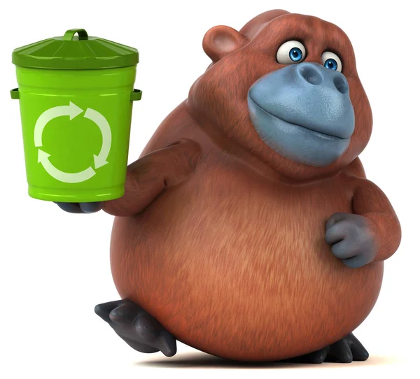 有趣的红毛猩猩抱着垃圾桶 — 图库照片
