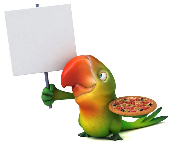 Personagem de desenho animado segurando pizza — Fotografia de Stock