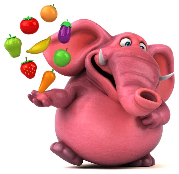 Personagem cartoon segurando frutas e legumes — Fotografia de Stock