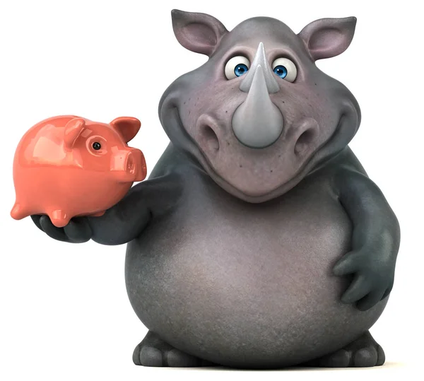 Stripfiguur holding piggy bank — Stockfoto