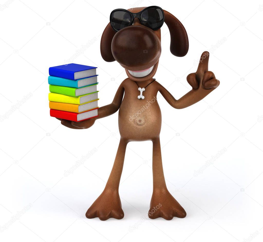 cartoon character holding books 